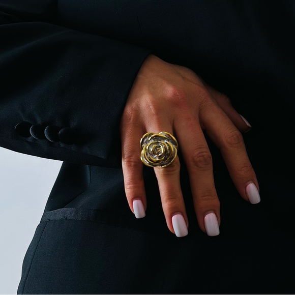 New Gold Plated Ring Flower Silver Boho Statement - Picture 3 of 10
